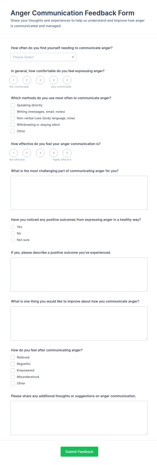 Anger Communication Feedback Form Template