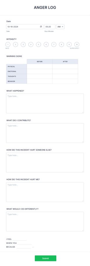 Anger Log Form Template