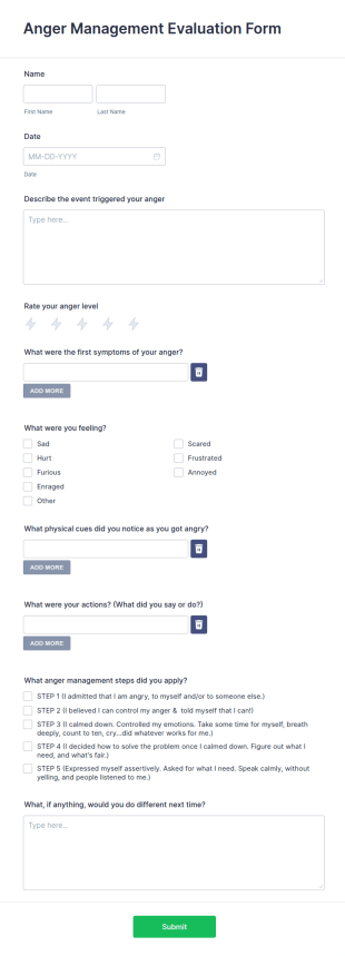 Anger Management Evaluation Form Template