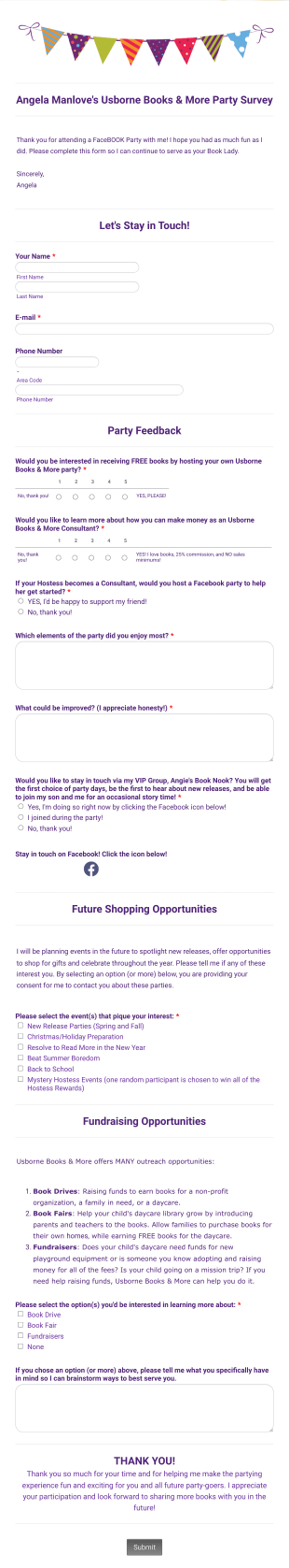 Angie S S Mores Usborne Survey Form Template