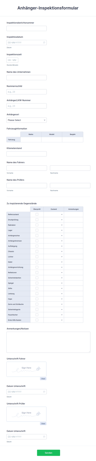 Anhänger Inspektionsformular
