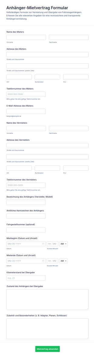 Anhänger Mietvereinbarung