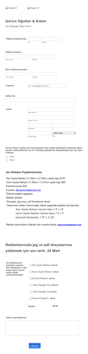 Anı Kitapçığı Reklam Form Template