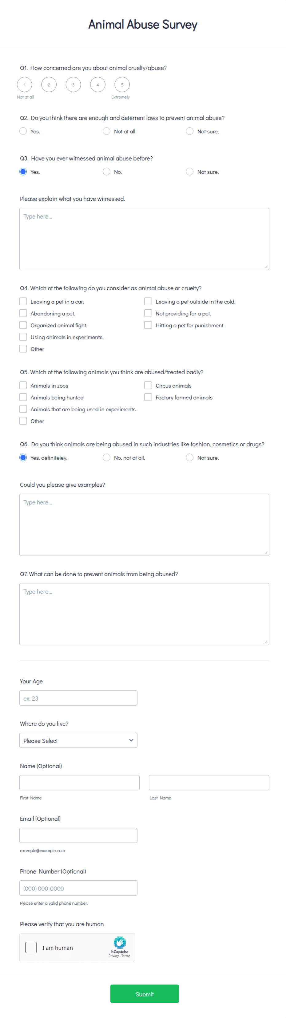 Animal Abuse Survey Form Template | Jotform