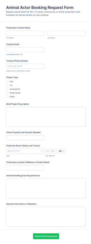 Animal Actor Booking Request Form Template