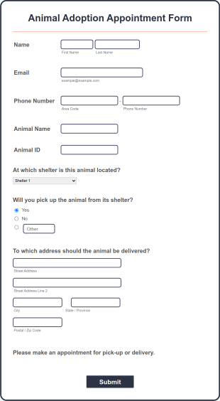 Animal Adoption Appointment Form Template