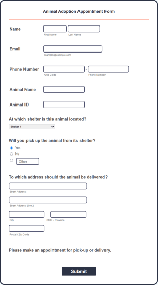 Animal Adoption Appointment Form Template