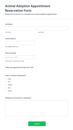 Animal Adoption Appointment Reservation Form Template