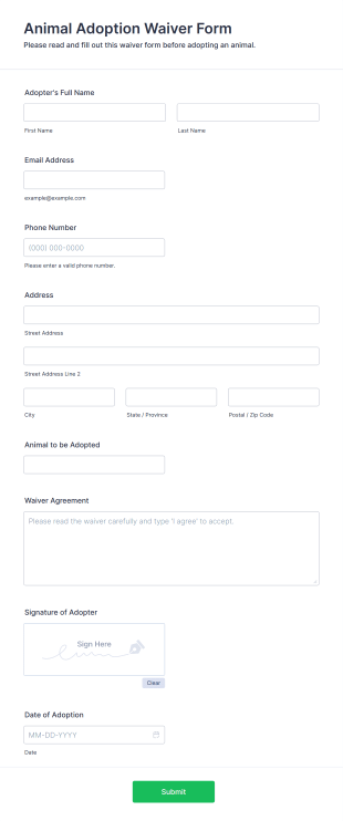 Animal Adoption Waiver Form Form Template