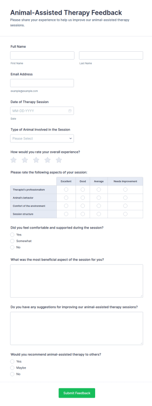 Animal Assisted Therapy Feedback Form Template