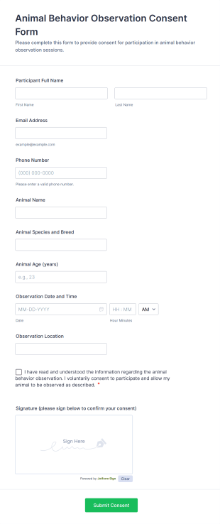Animal Behavior Observation Consent Form Template