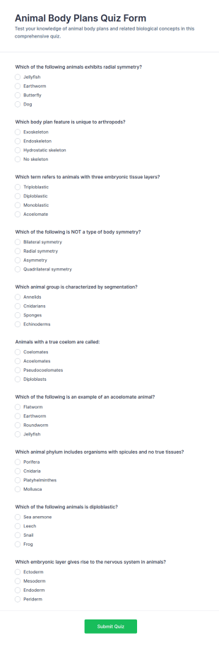 Animal Body Plans Quiz Form Template