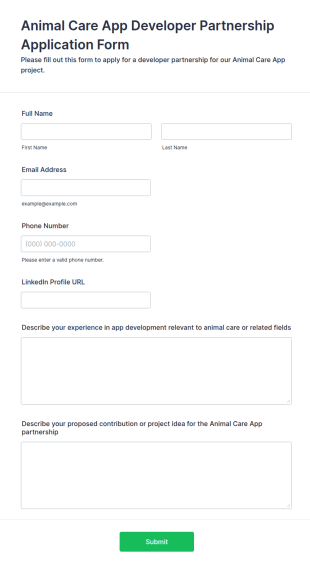 Animal Care App Developer Partnership Application Form Template