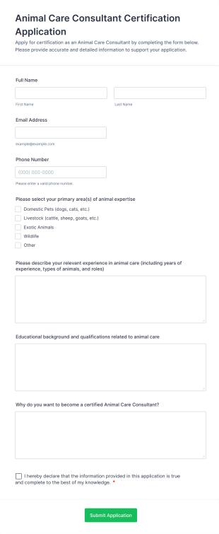 Animal Care Consultant Certification Application Form Template