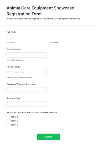 Animal Care Equipment Showcase Registration Form Template