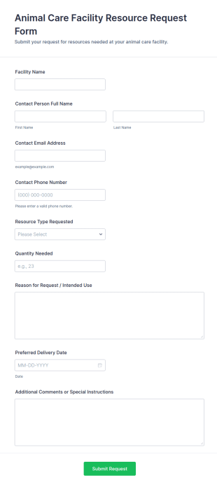 Animal Care Facility Resource Request Form Template