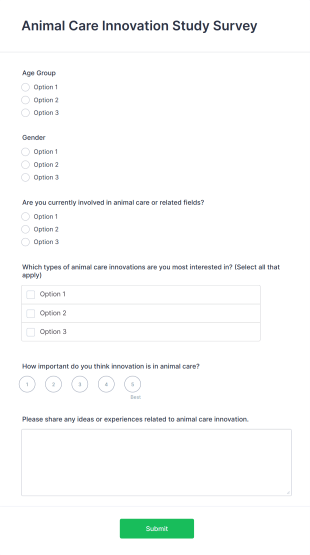 Animal Care Innovation Study Survey Form Template