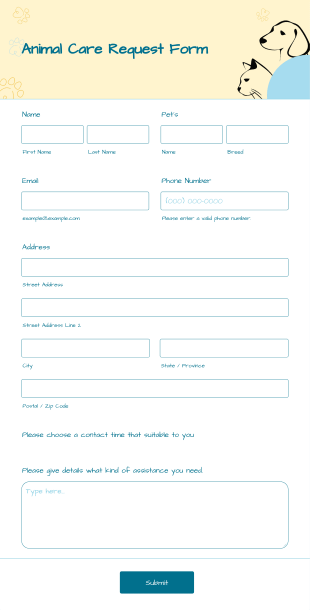 Animal Care Request Form Template