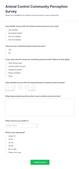 Animal Control Community Perception Survey Form Template