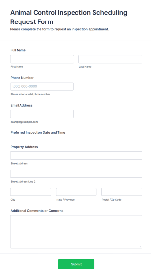Animal Control Inspection Scheduling Request Form Template