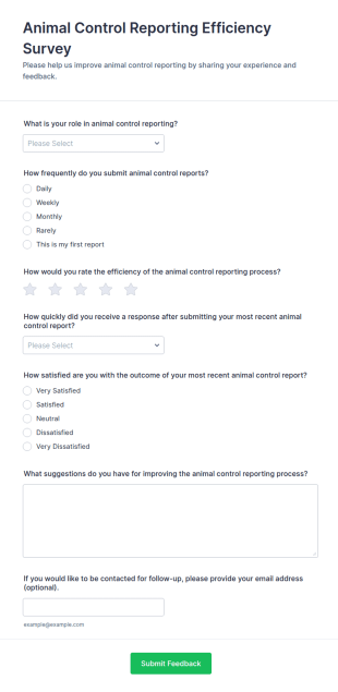 Animal Control Reporting Efficiency Survey Form Template