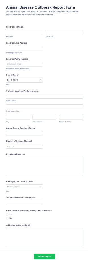 Animal Disease Outbreak Report Form Template
