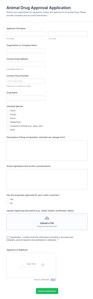 Animal Drug Approval Application Form Template