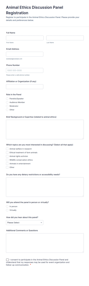 Animal Ethics Discussion Panel Registration Form Template