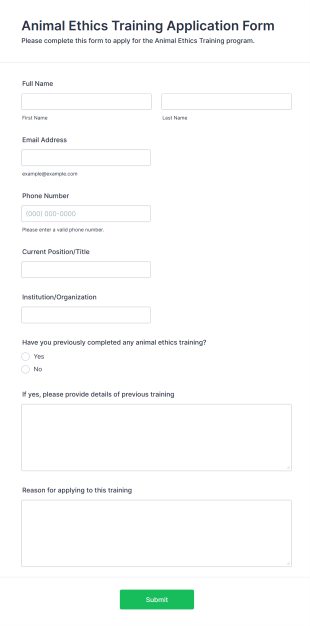 Animal Ethics Training Application Form Template