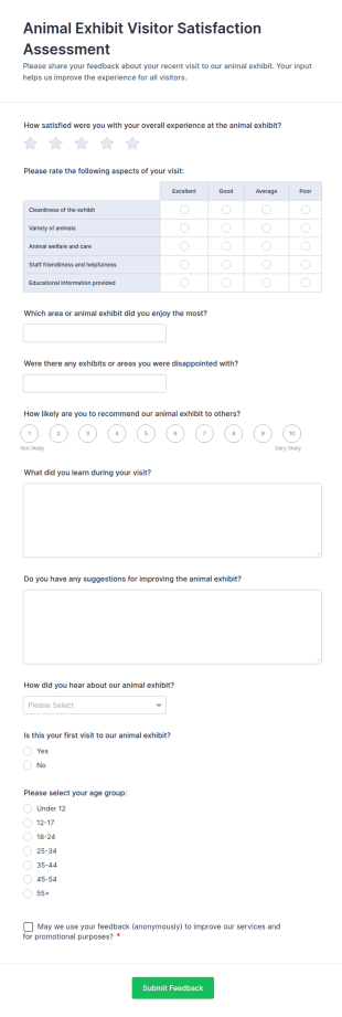 Animal Exhibit Visitor Satisfaction Assessment Form Template
