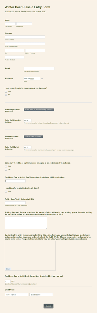 Animal Exhibition Entry Form Template