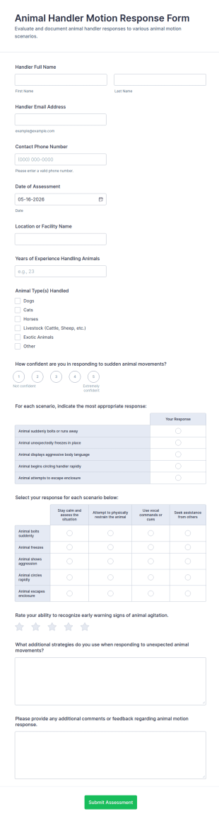 Animal Handler Motion Response Form Template