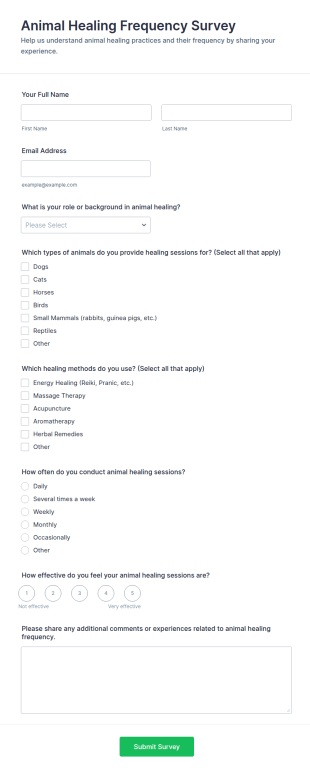 Animal Healing Frequency Survey Form Template