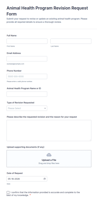 Animal Health Program Revision Request Form Template