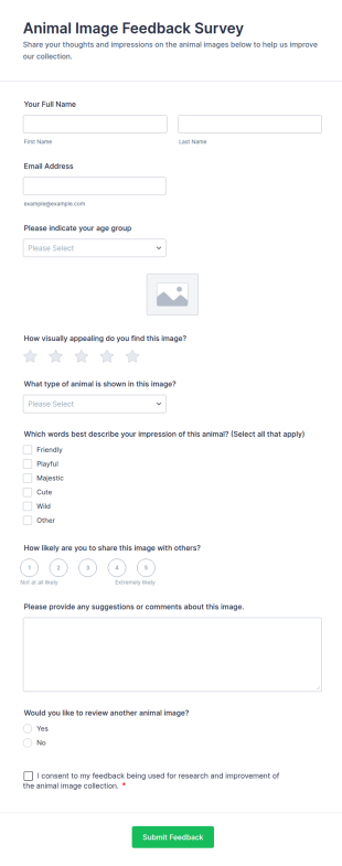 Animal Image Feedback Survey Form Template