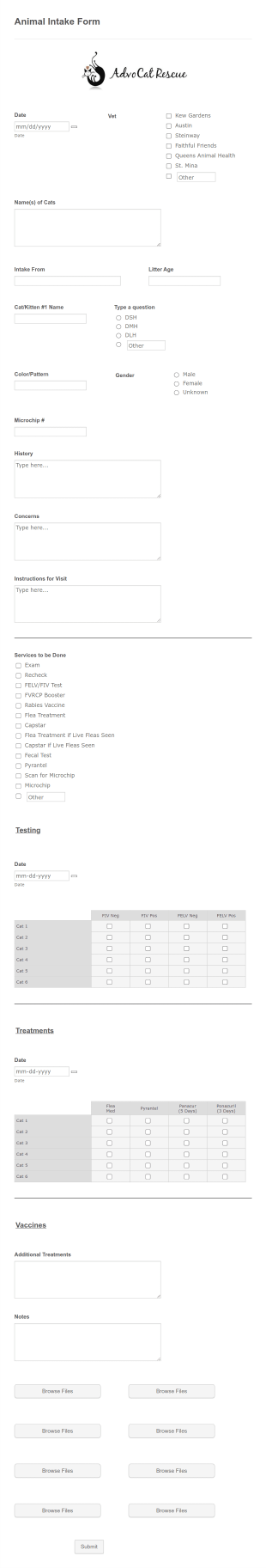 Animal Intake Form Template