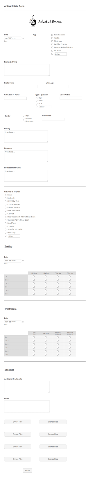 Animal Intake Form Template