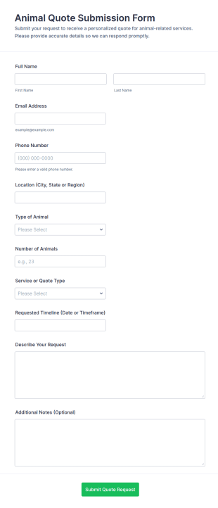 Animal Quote Submission Form Template