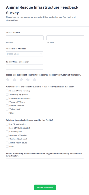 Animal Rescue Infrastructure Feedback Survey Form Template
