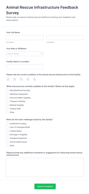 Animal Rescue Infrastructure Feedback Survey Form Template