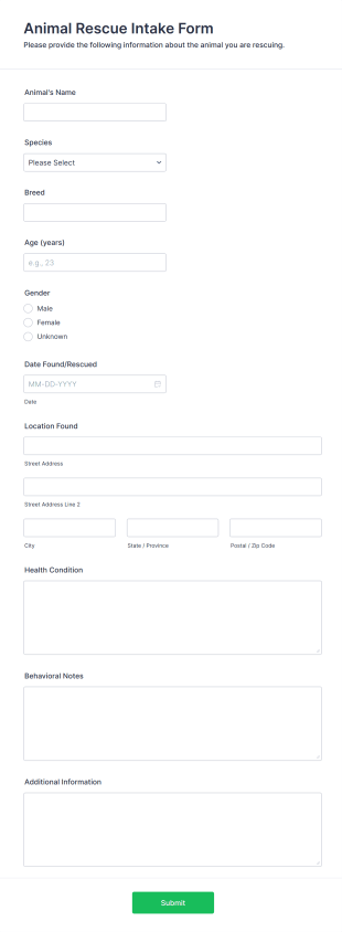 Animal Rescue Intake Form Template