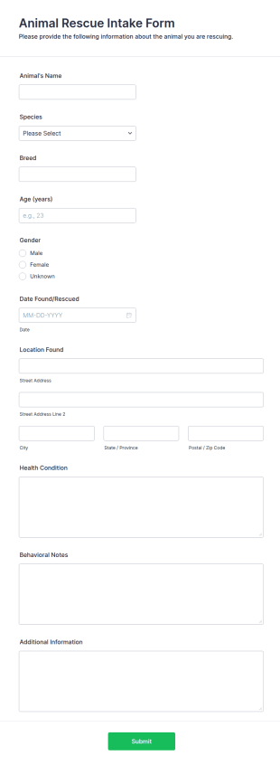 Animal Rescue Intake Form Template