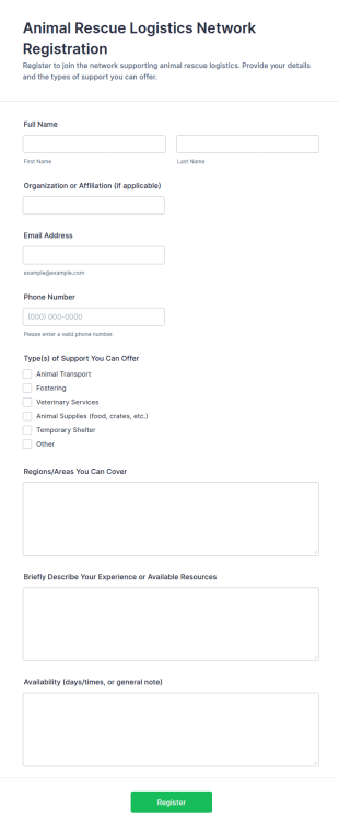 Animal Rescue Logistics Network Registration Form Template
