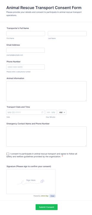 Animal Rescue Transport Consent Form Template