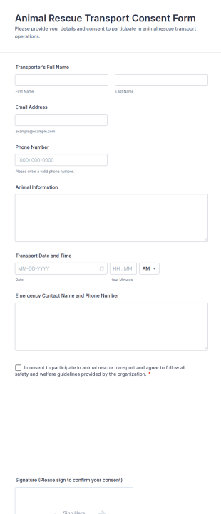 Animal Rescue Transport Consent Form Template