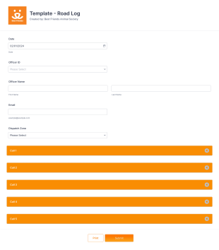 Animal Road Log Form Template