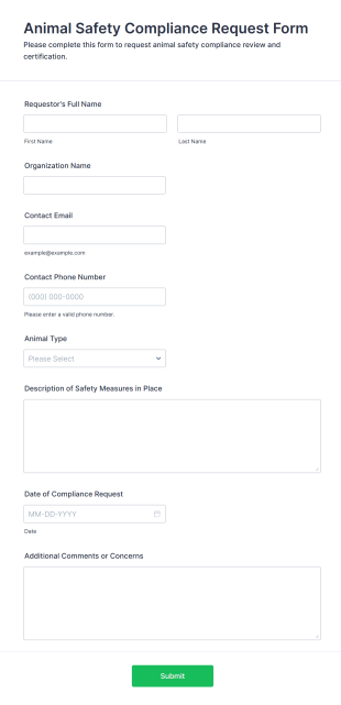 Animal Safety Compliance Request Form Template