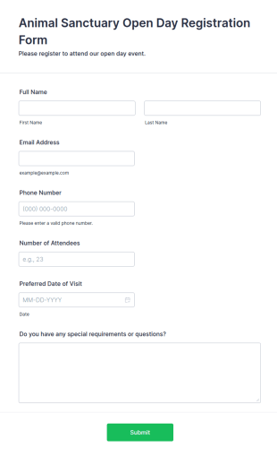 Animal Sanctuary Open Day Registration Form Template