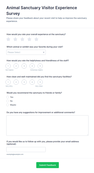 Animal Sanctuary Visitor Experience Survey Form Template