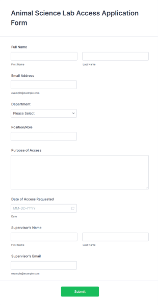 Animal Science Lab Access Application Form Form Template